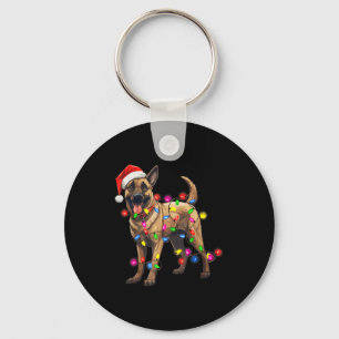 Dog Christmas Santa Hat Belgian Malinois Dog Lover Keychain