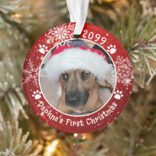 Dog Christmas Snowflakes 2 Photo Red White Ornament