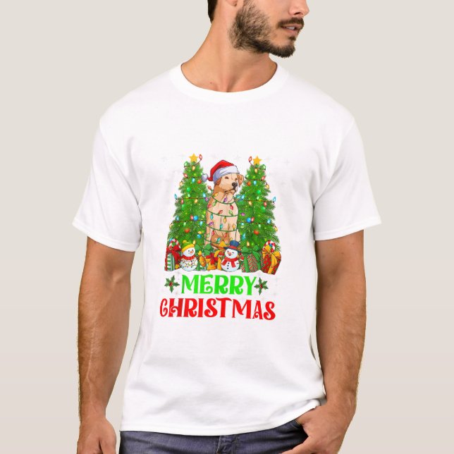 Dog Christmas Tree Lights Holiday T-Shirt (Front)