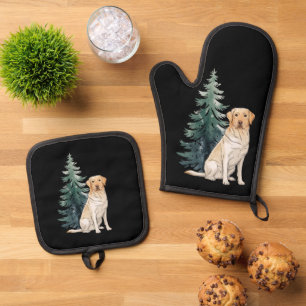 Dog Christmas Tree Party Dog Lover Xmas Oven Mitt & Pot Holder Set
