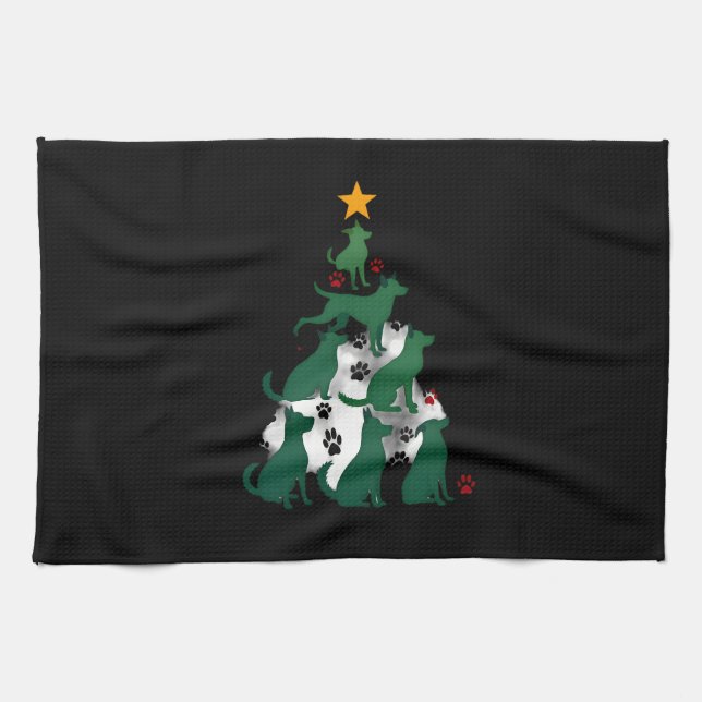 Dog Christmas Tree Shirt - Dog Christmas (2) Kitchen Towel (Horizontal)