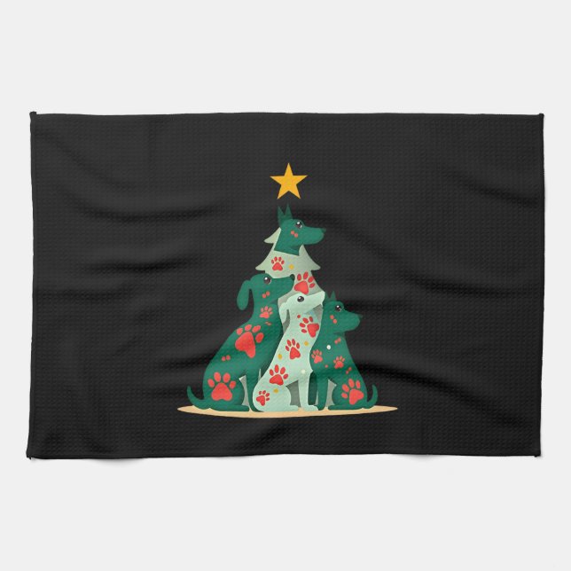 Dog Christmas Tree Shirt - Dog Christmas (3) Kitchen Towel (Horizontal)