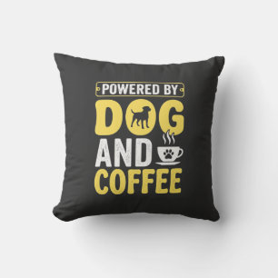 Dog Coffee Lover Powered By Design Throw Pillow
