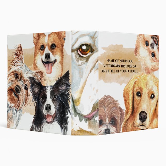 Dog collage watercolor faces DIY title vet Binder (Background)