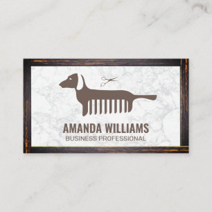 Dog Comb Icon   Marble   Wood Border Business Card