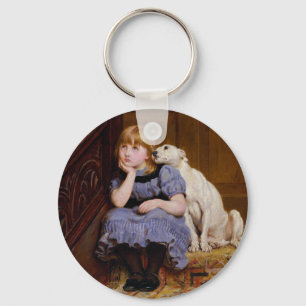 Dog Comforting Girl - Sympathy by R.Briton Keychain