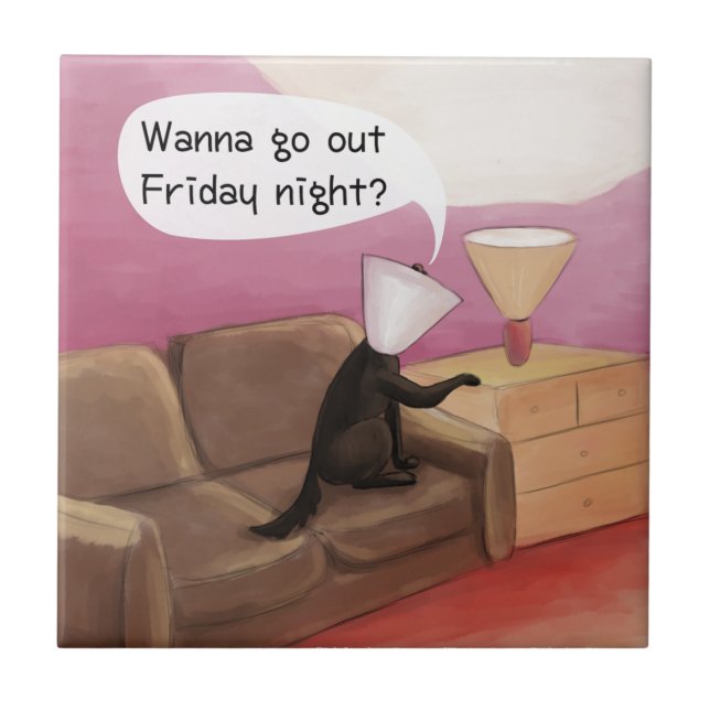 Dog Cone Dating Funny Cartoon Tile (Front)