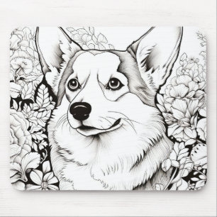 Dog Corgi Peaceful Nature Prairie Sketch Drawing Mouse Pad