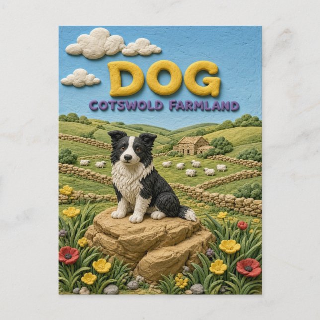 Dog Cotswold Farmland Modern KlayKoo Postcard (Front)