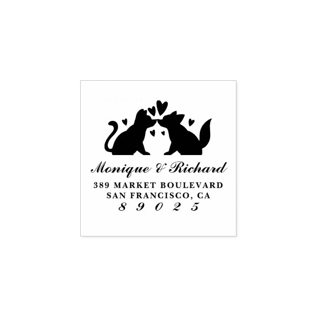 Dog Couple Silhouette Wedding Names Return Address Rubber Stamp (Imprint)