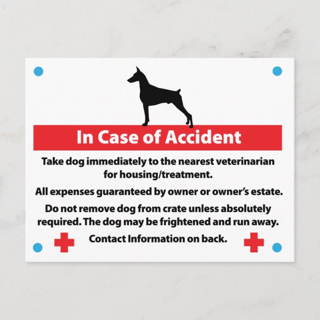 Dog Crate Card In Case of Emergency: Doberman (Front)