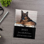Dog custom photo black white planner<br><div class="desc">A chic black background. Personalize and add your a year, name and a text. The name is written in white with a large modern hand lettered style script.</div>