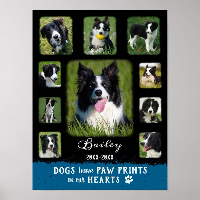 Dog Custom Photo Collage Faded Borders Black Blue Poster (Front)