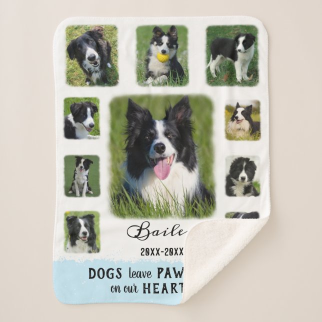 Dog Custom Photo Collage Faded Borders White Blue  Sherpa Blanket (Front)