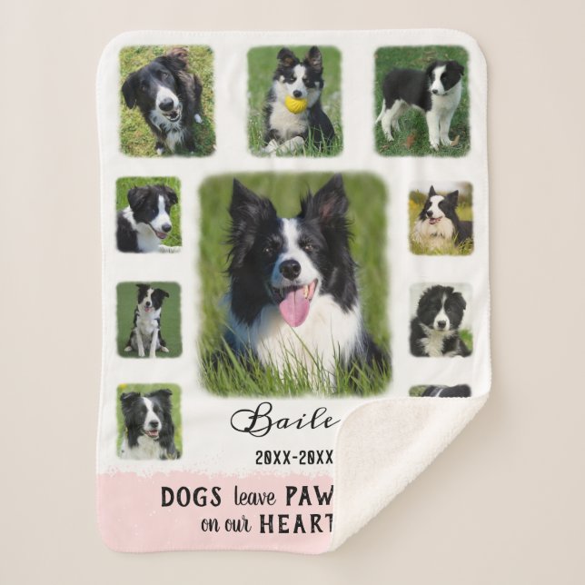 Dog Custom Photo Collage Faded Borders White Pink  Sherpa Blanket (Front)