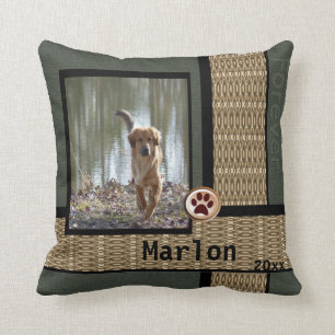 Dog Customizable Pet Photo Grey & Bold Throw Pillow