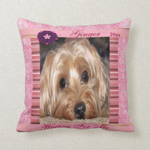 Dog Customizable Pet Photo Pretty in Pink Throw Pillow