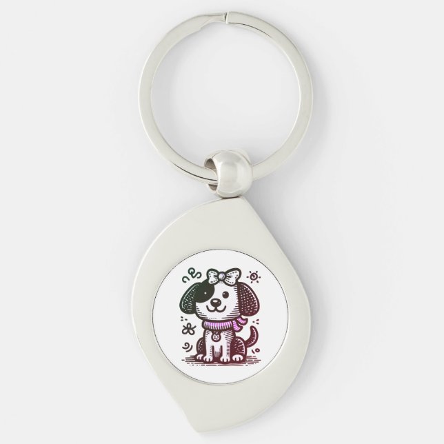 Dog, Cute, Drawing Keychain (Front)