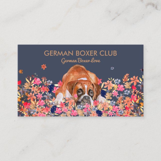 Dog Cute Face Navy Sleepy Boxer Business Card (Front)