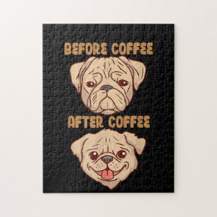 Dog Cute Funny Pug Mood Before After Coffee Jigsaw Puzzle