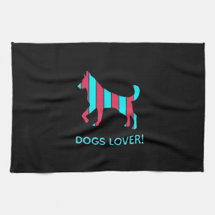 Dog - Cute Pet Pop Art, Blue & Red Abstract Animal Kitchen Towel