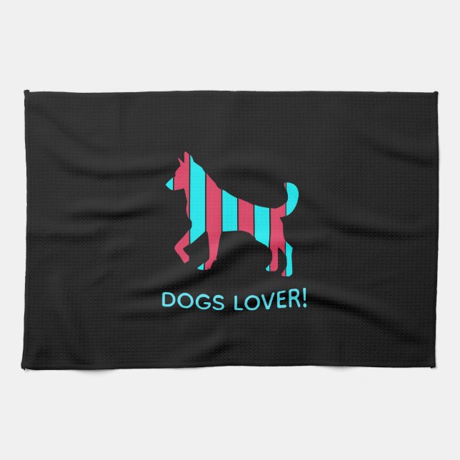 Dog - Cute Pet Pop Art, Blue & Red Abstract Animal Kitchen Towel (Horizontal)