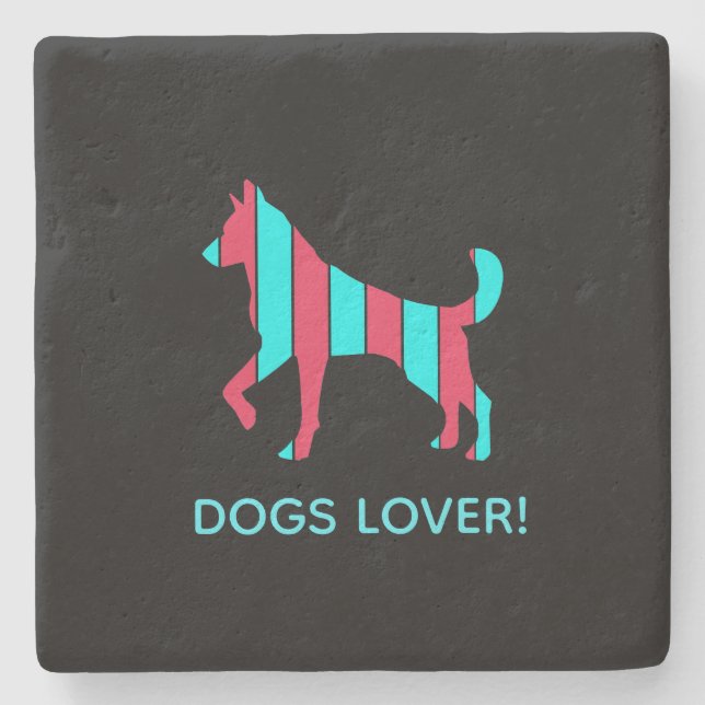 Dog - Cute Pet Pop Art, Blue & Red Abstract Animal Stone Coaster (Front)