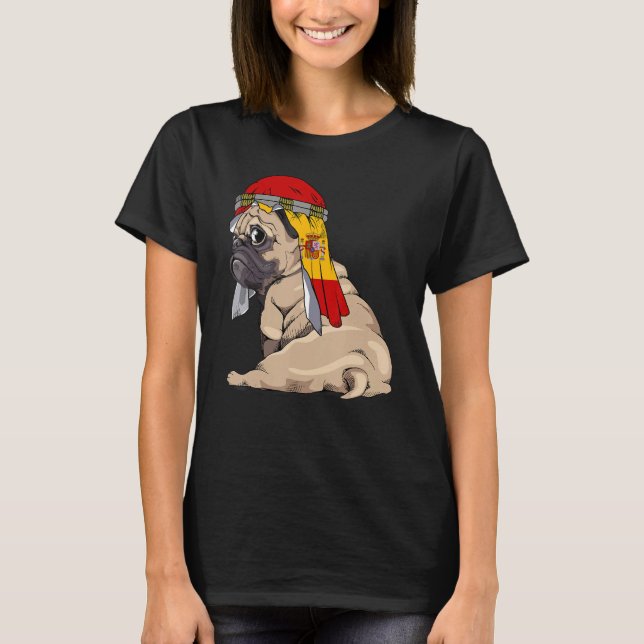 Dog   Cute Pug Retro Spain Flag Pride T-Shirt (Front)