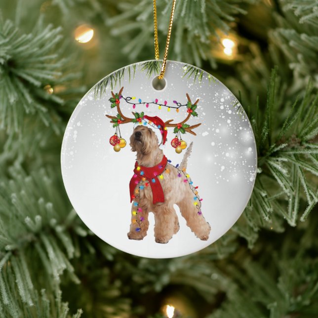 Dog Cute Wheaten Terrier Reindee Animal puppy pet  Ceramic Ornament (Tree)