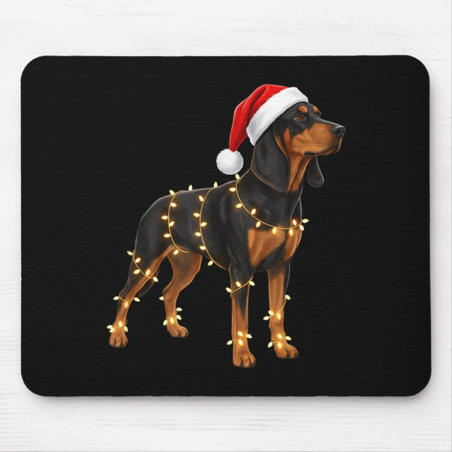 Dog Dachshund Wrapped In Christmas Lights - Holida Mouse Pad (Front)