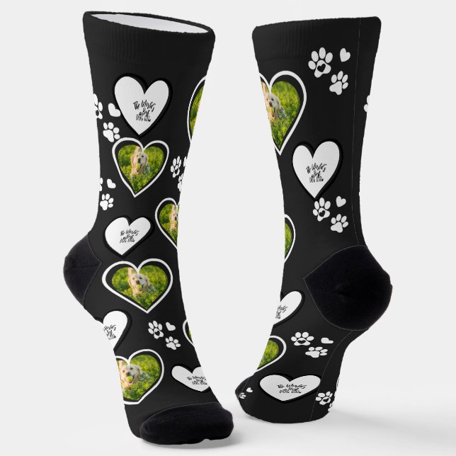 DOG Dad Custom Dog Heart Photo  Socks (Angled)