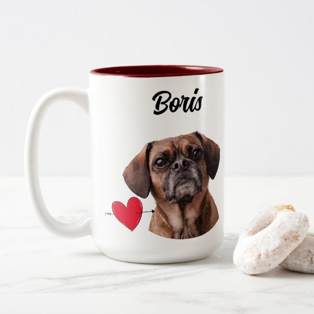 Dog dad custom photo/name & funny dog quote Two-Tone coffee mug (With Donut)