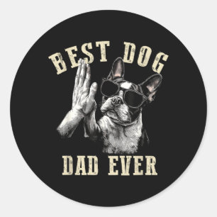 Dog Dad Ever Vintage Funny Cute Boston Terrier Dog Classic Round Sticker