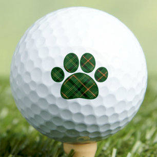 Dog Dad Gift - Green Blue Plaid Paw Print Golf Balls