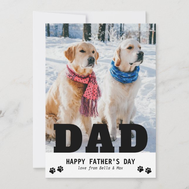 Dog Dad Happy Father's Day Paw Print Modern Photo Holiday Card (Front)