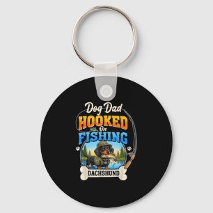 Dog dad hooked on fishing dachshund dog fisherman keychain