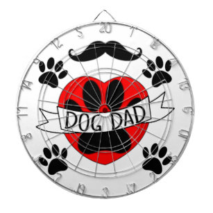 Dog Dad Paw And Red Heart Drawing Dartboard