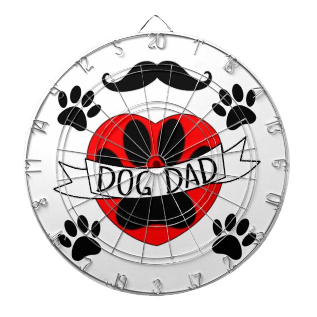 Dog Dad Paw And Red Heart Drawing Dartboard (Front)
