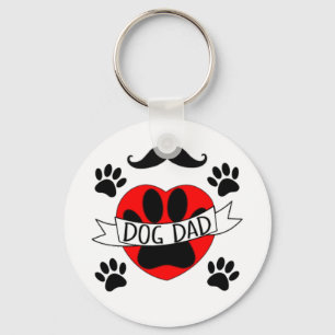 Dog Dad Paw And Red Heart Drawing Keychain