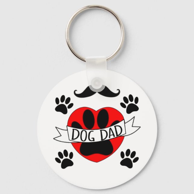 Dog Dad Paw And Red Heart Drawing Keychain (Front)