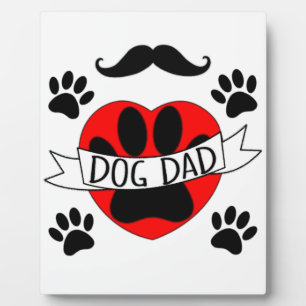 Dog Dad Paw And Red Heart Drawing Plaque