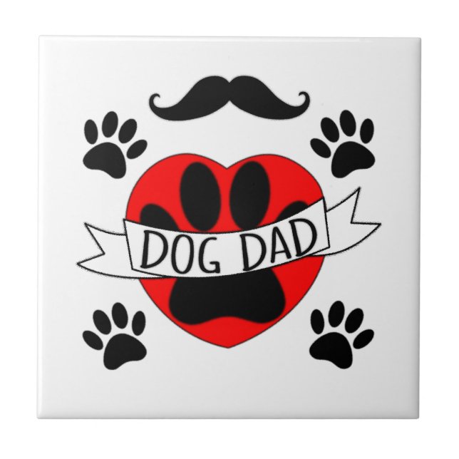 Dog Dad Paw And Red Heart Drawing Tile (Front)