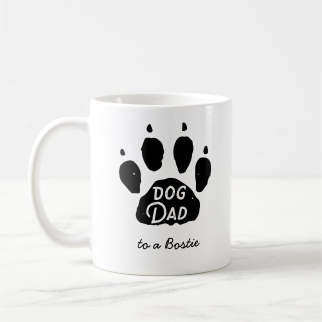 Dog Dad Paw Print Personalized Name and Breed Coffee Mug (Left)