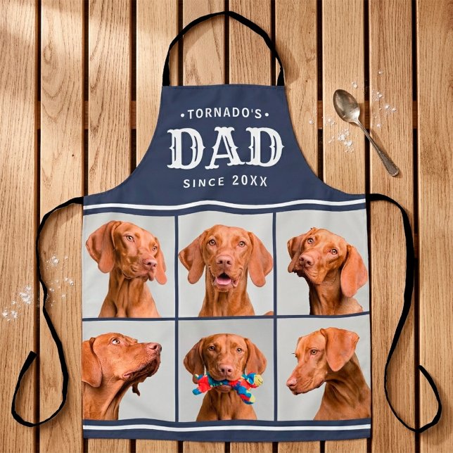 Dog Dad Personalized 6 Photo Collage with Name Apron (Dog Dad Since Custom Pet Photo Collage Apron)
