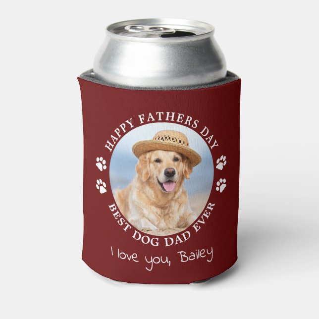 Dog Dad Personalized Pet Photo Happy Fathers Day  Can Cooler (Can Back)