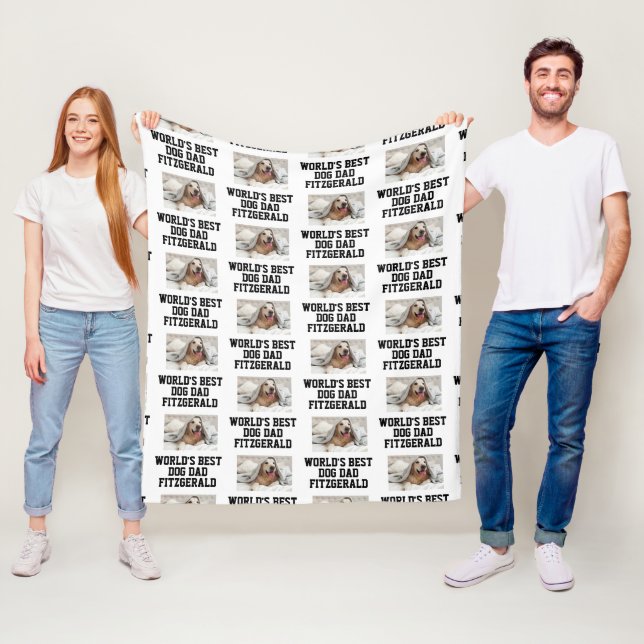 DOG DAD WORLDS BEST Custom Name Photo Fleece Blanket (In Situ)