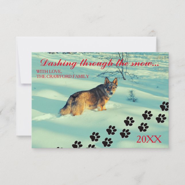 Dog Dashing Through the Snow - 3x5 Christmas Card (Front)