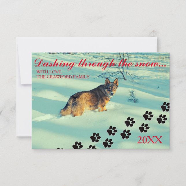 Dog Dashing Through the Snow - Carte de Noël 3x5 (Devant)