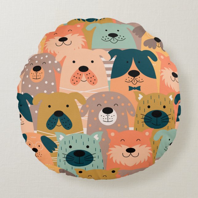 Dog Day Round Pillow (Front)
