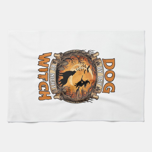 Dog Day Witch Night Halloween Wolf Moon Bats_1 Kitchen Towel (Horizontal)